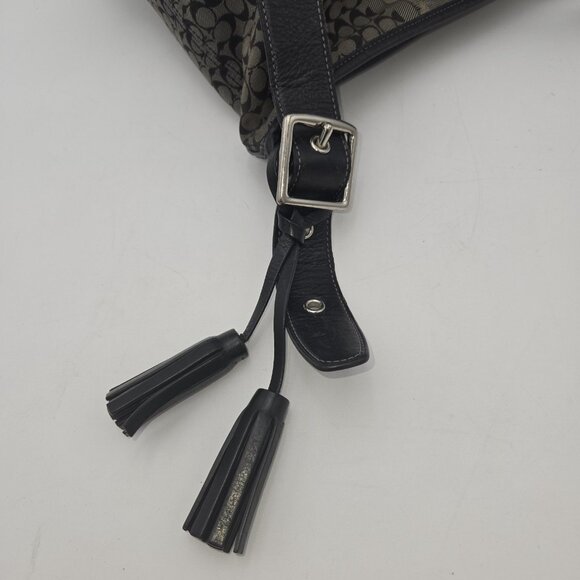 Coach Legacy Black Gray Signature Logo Purse Jacquard Duffle Shoulder Bag Tass - Picture 11 of 16